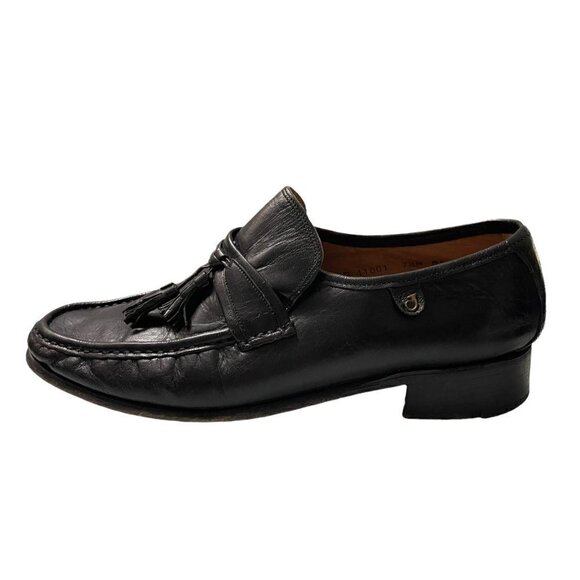 French Shriner Mens Vintage Black Leather Tassel Slip On Dress Loafer Shoes 7.5 main image 4